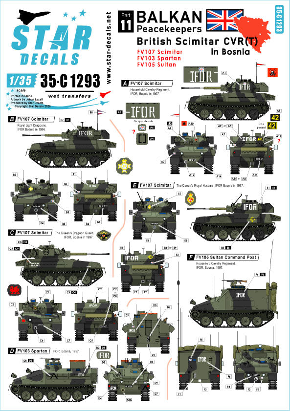 Star Decals 35-C1293 1:35 Balkan Peacekeepers # 11.British Scimitar CVR