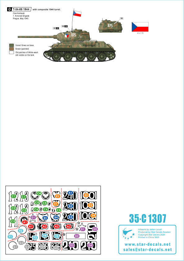 Star Decals 35-C1307 1:35 T-34/85 Medium Tank