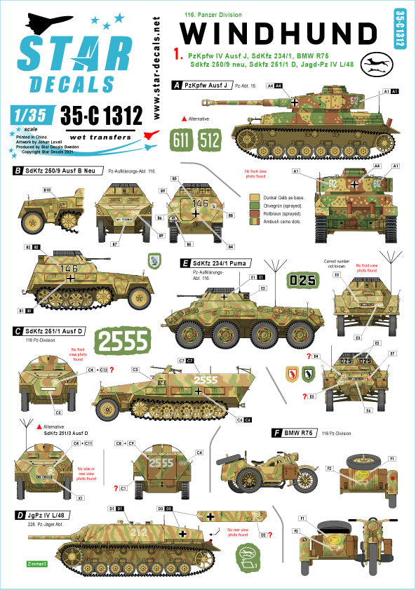 Star Decals 35-C1312 1:35 Windhund # 1