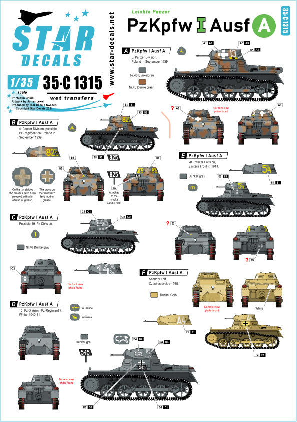 Star Decals 35-C1315 1:35 Pz.Kpfw.I Ausf.A