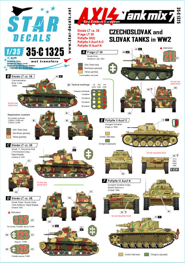 Star Decals 35-C1325 1:35 Axis Tank Mix # 7