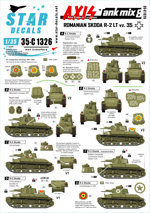 Star Decals 35-C1326 1:35 Axis Tank Mix # 8