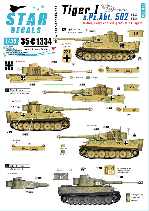 Star Decals 35-C1334 1:35 Pz.Kpfw.VI Tiger I sPzAbt 502 # 2