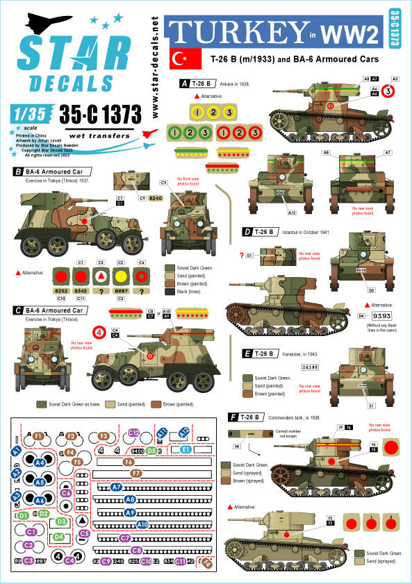 Star Decals 35-C1373 1:35 Turkey in WW2 T-26 B tanks and BA-6 armoured cars