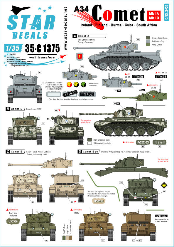 Star Decals 35-C1375 1:35 A34 Comet Post-war operators