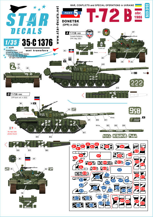 Star Decals 35-C1376 1:35 War in Ukraine # 5 T-72 B obr