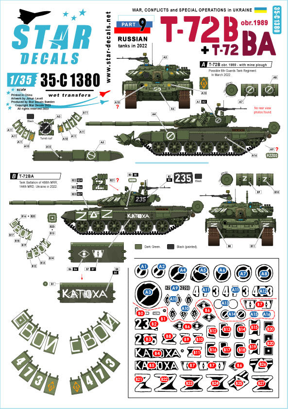 Star Decals 35-C1380 1:35 War in Ukraine # 9 Russian T-72B