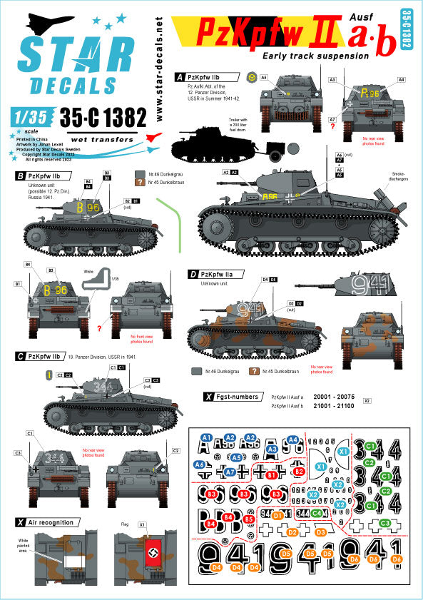 Star Decals 35-C1382 1:35 Pz.Kpfw.II Ausf.A Early Suspension