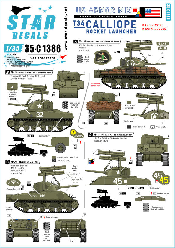 Star Decals 35-C1386 1:35 US Armored Mix # 8
