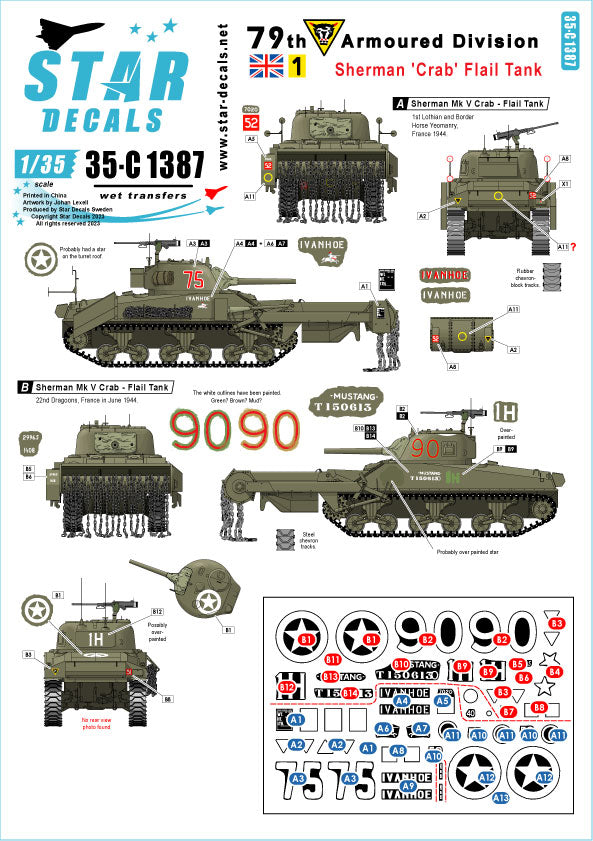 Star Decals 35-C1387 1:35 Sherman 'Crab' Flail tank