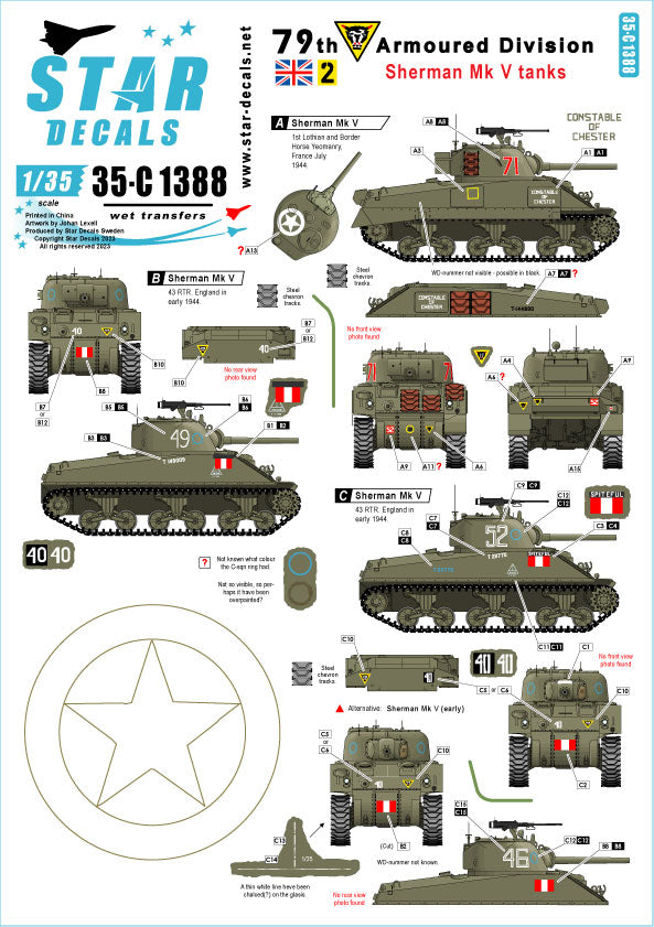 Star Decals 35-C1388 1:35 Sherman Mk.V tanks