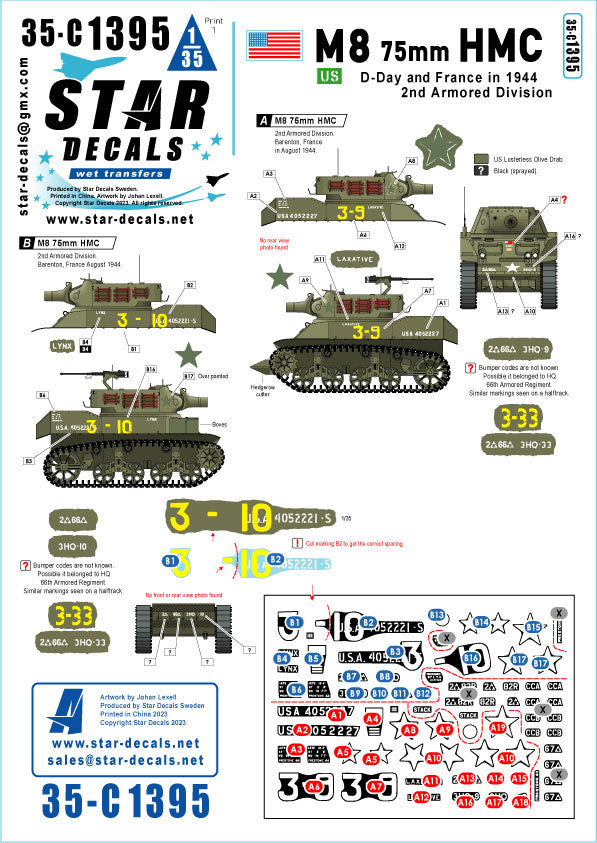 Star Decals 35-C1395 1:35 US M8 75mm HMC