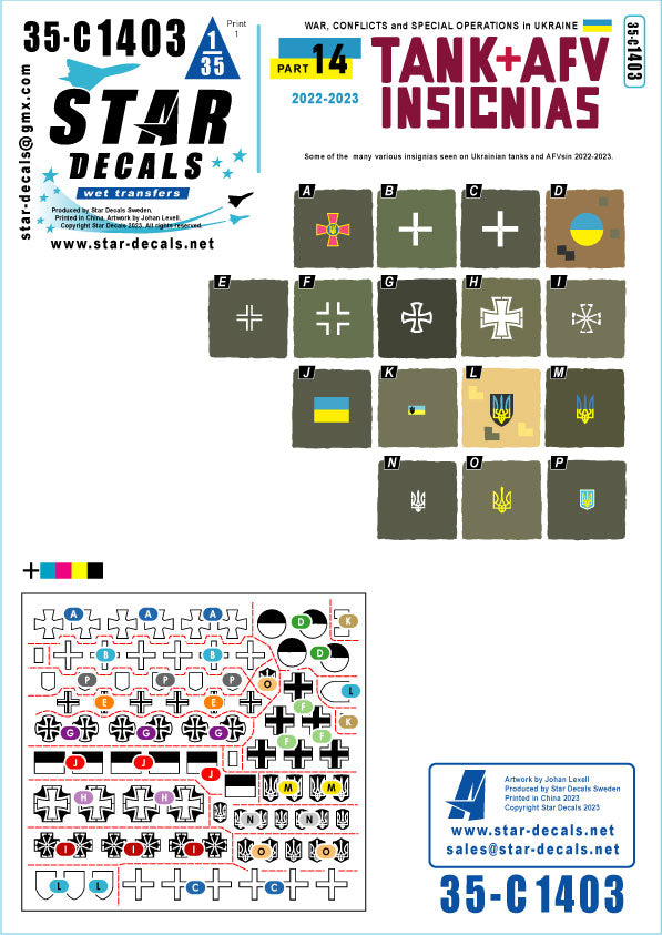 Star Decals 35-C1403 1:35 War in Ukraine # 14 Ukrainian Tanks and AFV insignias
