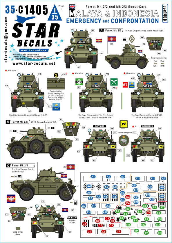 Star Decals 35-C1405 1:35 Ferret Scout Car Mk.2 Mk.2/2 and Mk.2/3 Scout Cars