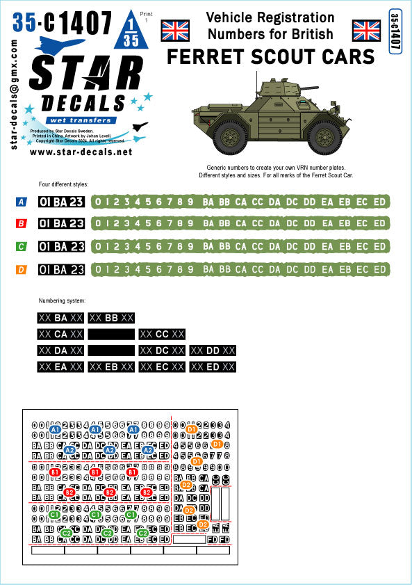 Star Decals Ferret Scout Car Mk.2 Registration Numbers 1:35