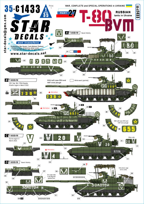 Star Decals 35-C1433 1:35 War in Ukraine # 27 Russian T-80BVM in Ukraine