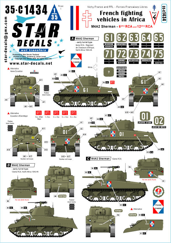 Star Decals 35-C1434 1:35 French M4A2 Sherman