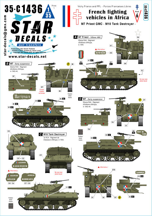 Star Decals 35-C1436 1:35 French M7 Priest & M10 Tank Destroyer