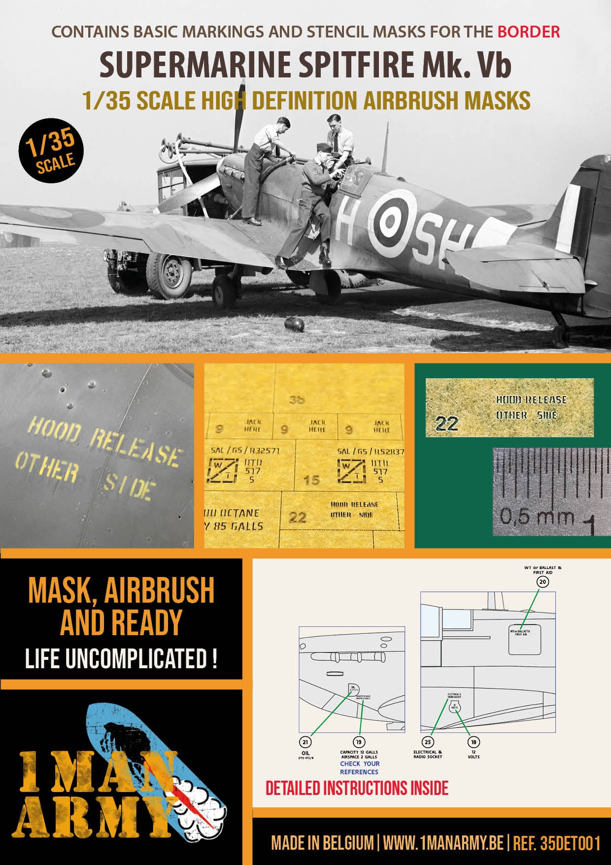 1ManArmy Spitfire Mk.Vb Stencils & National Insignia Masks 1:35