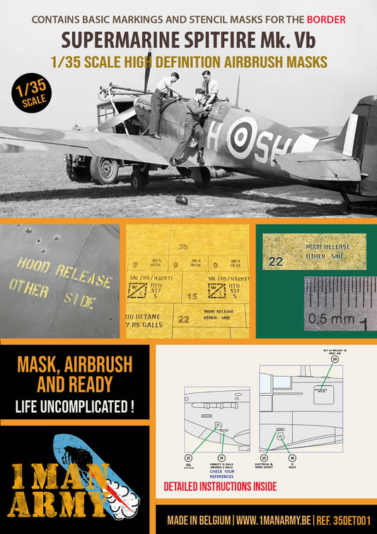 1ManArmy Spitfire Mk.Vb Stencils & National Insignia Masks 1:35
