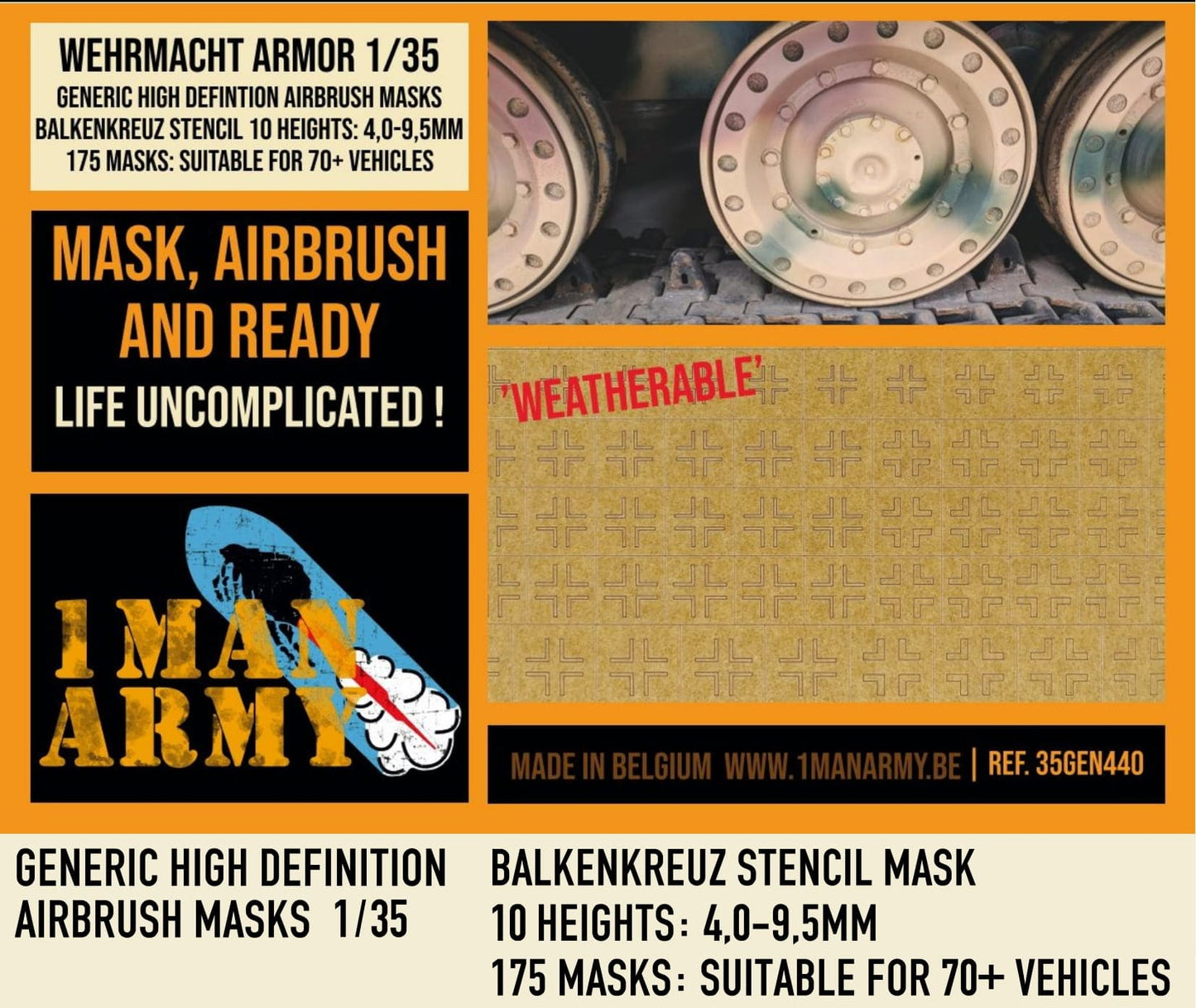 1ManArmy 35GEN440 GERMAN Balkenkreuz Stencil 1:35 Generic