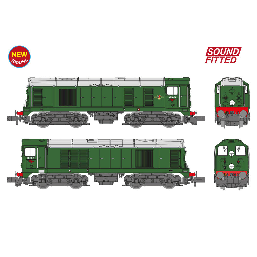 Graham Farish 371-030ASF Class 20/0 Disc Headcode & Tablet Catcher D8032 BR Green (Late Crest) SOUND FITTED