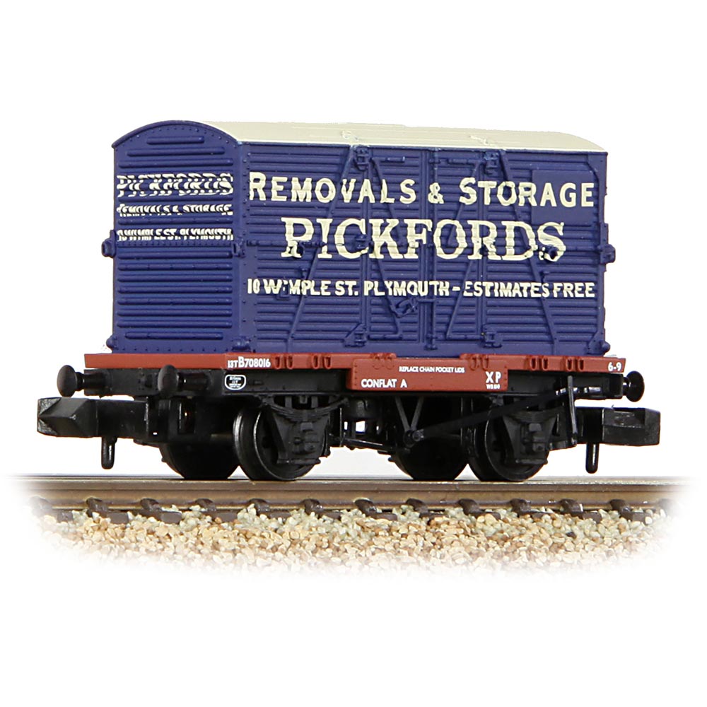 Graham Farish 377-330 Conflat Wagon BR Bauxite (Early) with 'Pickfords' BD Container [WL]