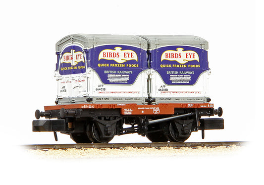 Graham Farish 377-341D Conflat Wagon BR Bauxite, x2 AF Containers 'Birds Eye'