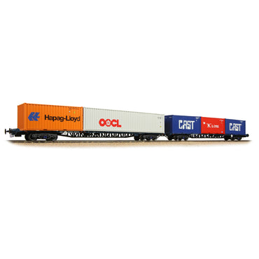 Bachmann Branchline 38-627A FGA Outer Flats 2-Pack BR Blue TOPS, 5 x 20/40ft ISO