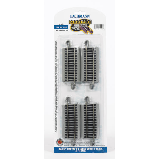 Bachmann USA 33.25' Radius 6 Degree Curved Track (4/Card) HO Gauge 44508