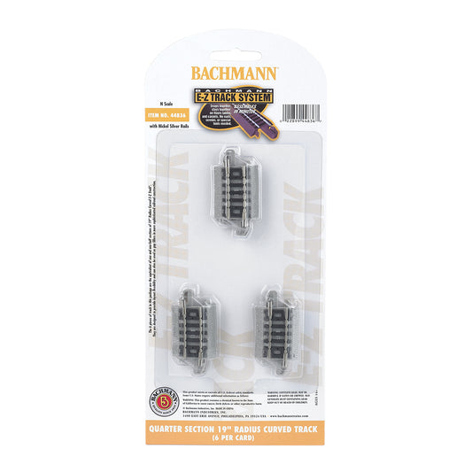 Bachmann USA Quarter Section 19'' Radius Curved Track (6/Card) N Gauge 44836