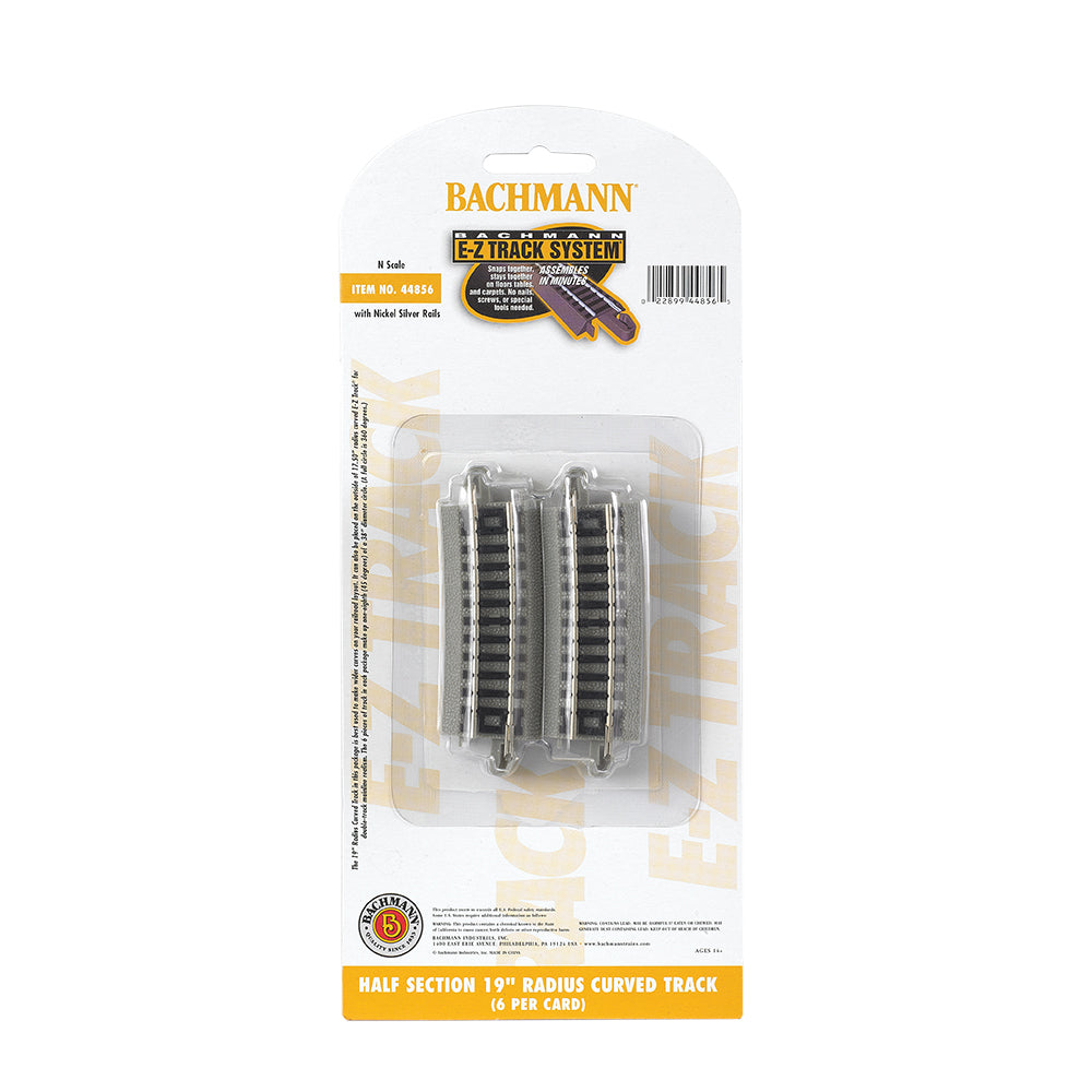 Bachmann USA Half Section 19'' Radius Curved Track (6/Card) N Gauge 44856