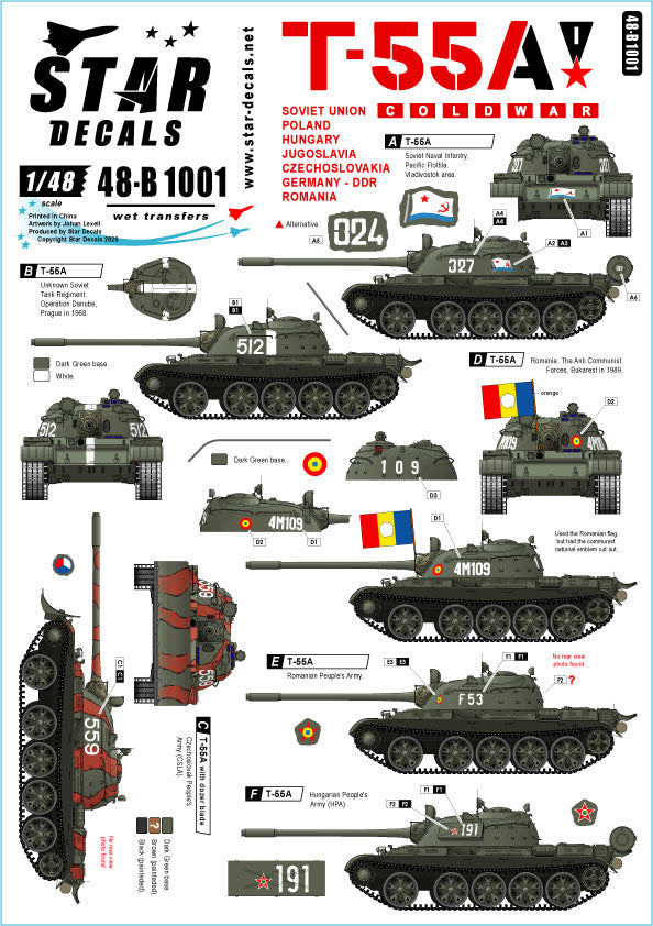 Star Decals 48-B1001 1:48 Soviet T-55A Tanks # 1