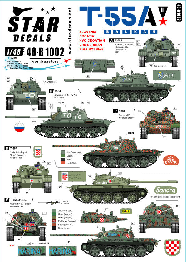 Star Decals 48-B1002 1:48 Soviet T-55A Tanks # 2