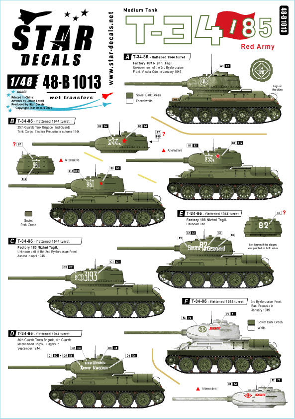 Star Decals 48-B1013 1:48 Soviet T-34-85 Red Army