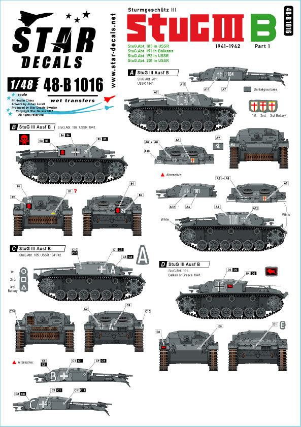 Star Decals 48-B1016 1:48 Sturmgeschutz/StuG.III B 1941-42 # 1