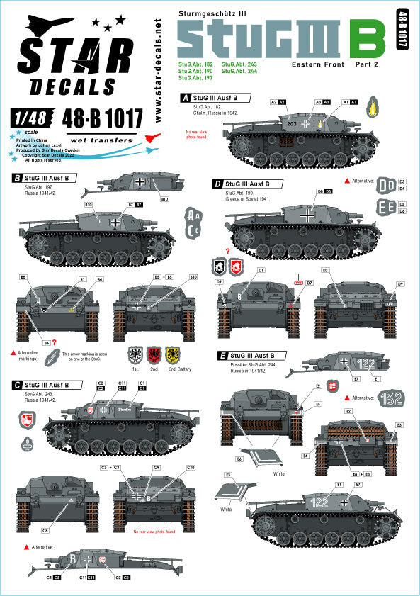 Star Decals 48-B1017 1:48 Sturmgeschutz/StuG.III B 1941-42 # 2