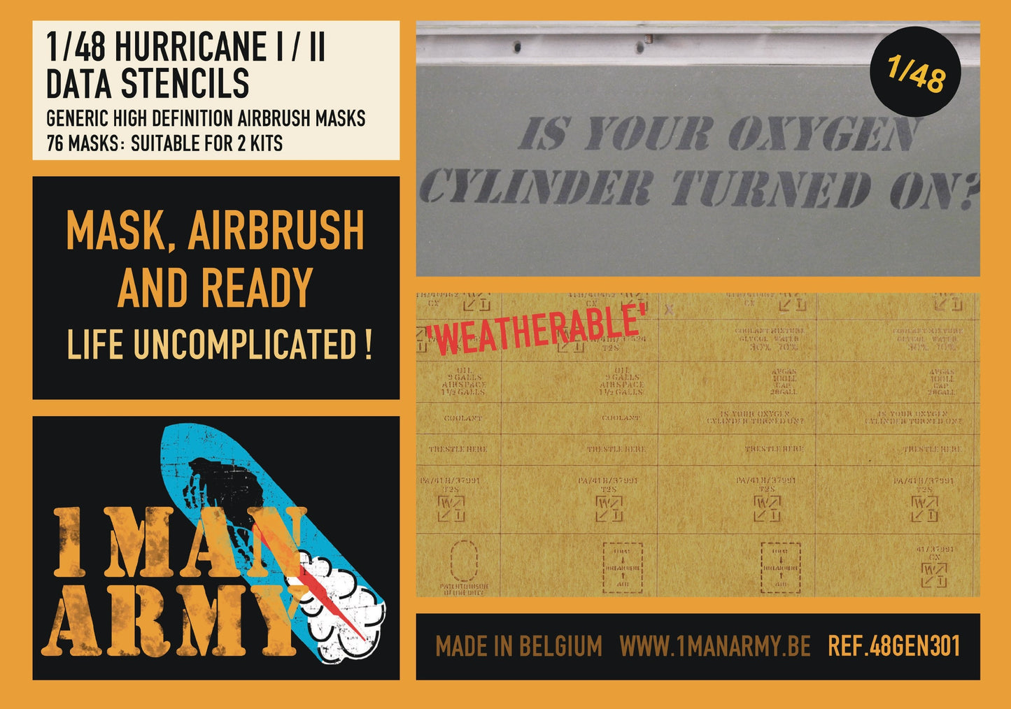 1ManArmy 48GEN301 1:48 Hawker Hurricane Mk.I/IIB/IIC data stencils set