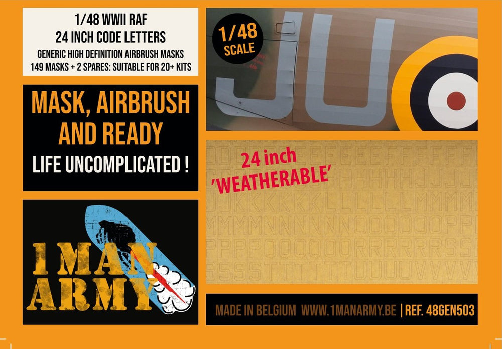 1ManArmy 48GEN503 1:48 RAF CODE LETTERS 24 Inch Generic Set