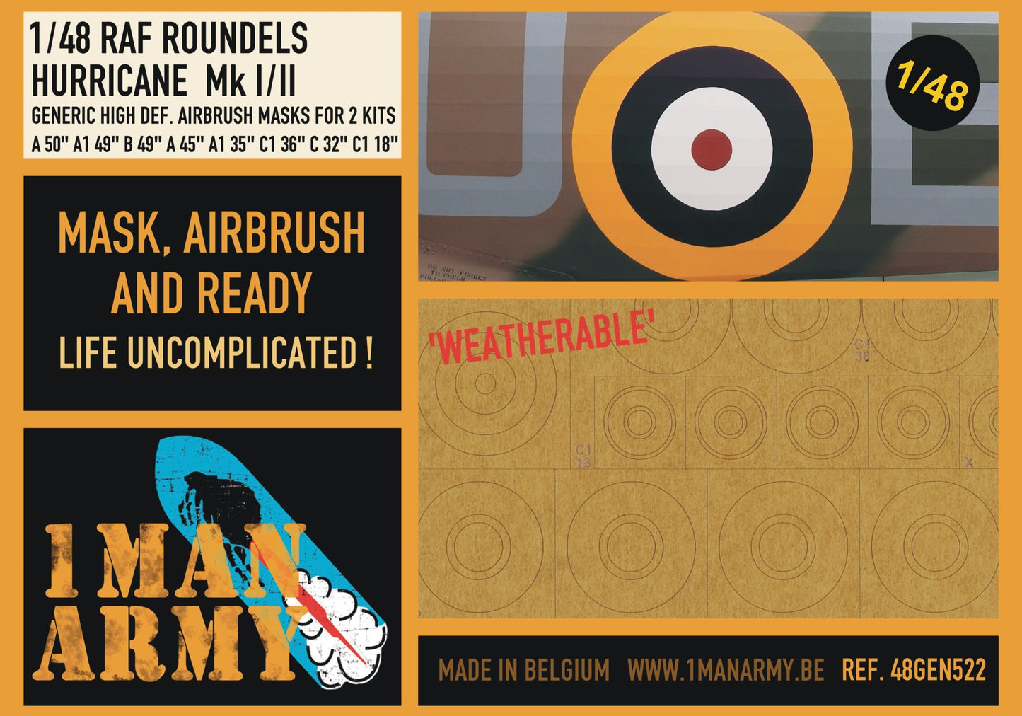 1ManArmy 48GEN522 1:48 Hawker Hurricane Mk.I/Mk.IIB/Mk.IIC Roundels Generic Set