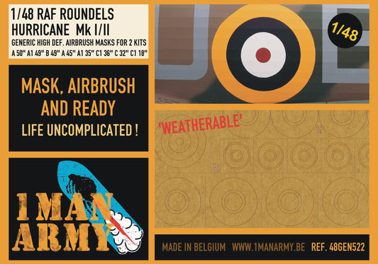 1ManArmy 48GEN522 1:48 Hawker Hurricane Mk.I/Mk.IIB/Mk.IIC Roundels Generic Set