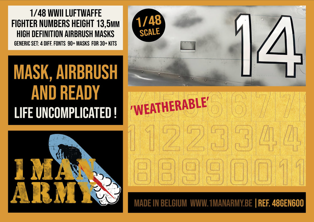 1ManArmy Fw-190A-Series High Def Airbrush Fighter Numbers 13.5mm 1:48