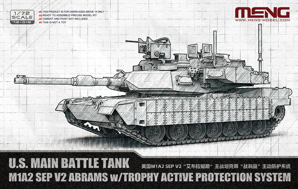 MENG-Model 72-016 U.S. Main Battle Tank M1A2 SEP V2 Abrams w/TAPS 1:72 Model Kit