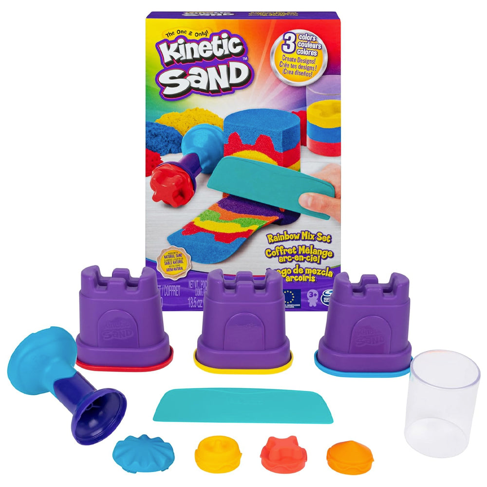 Kinetic Sand Rainbow Mix Set w/Squisher, Moulds, Stamps