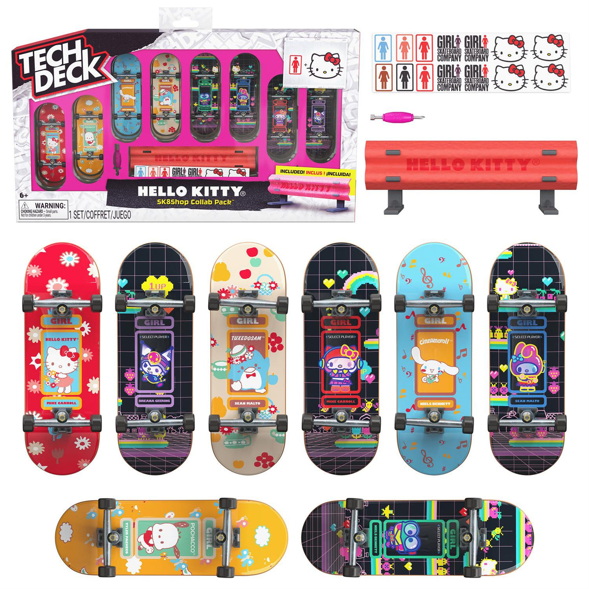 Tech Deck Hello Kitty Sk8Shop Collab 8 Fingerboards - Age 6+ Spinmaster