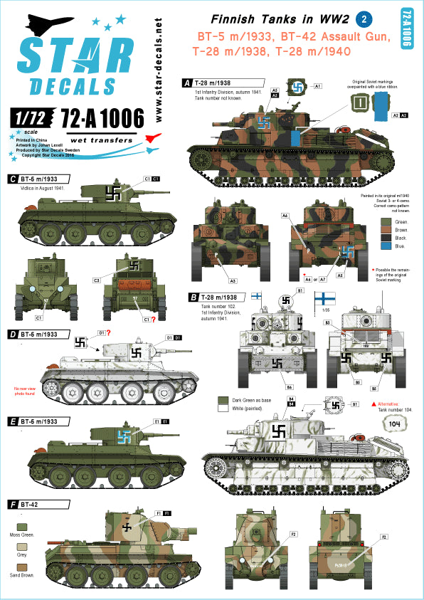 Star Decals 72-A1006 1:72 Finnish Tanks in WWII #2