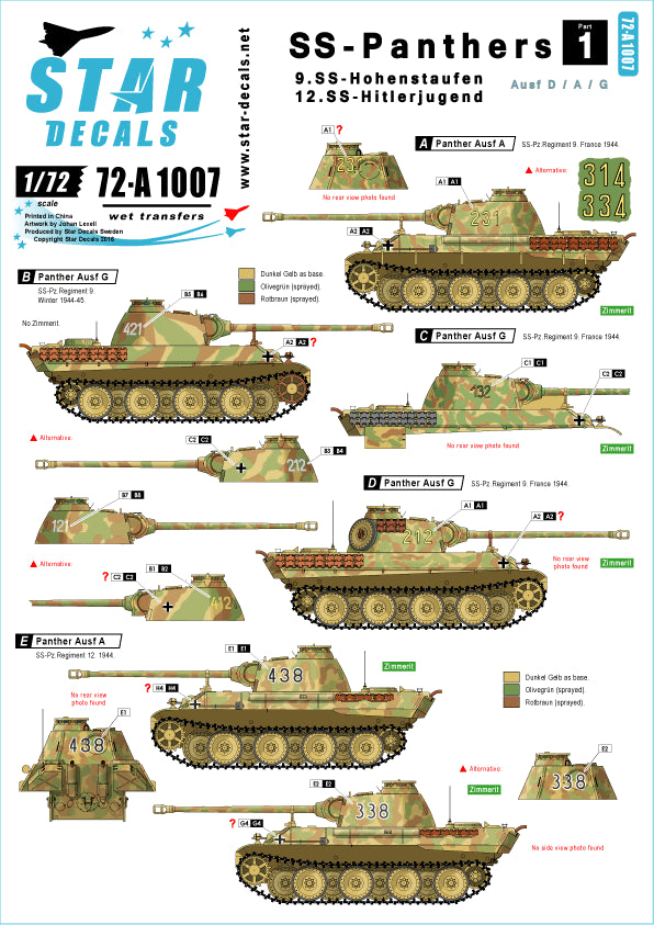 Star Decals 72-A1007 1:72 SS-Panthers #1