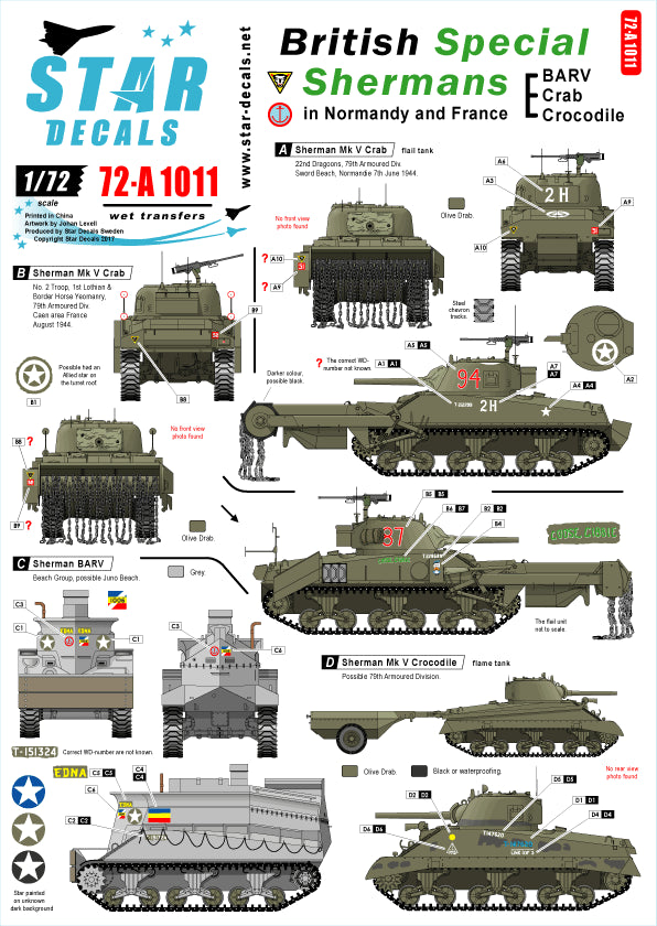 Star Decals 72-A1011 1:72 British Special Shermans