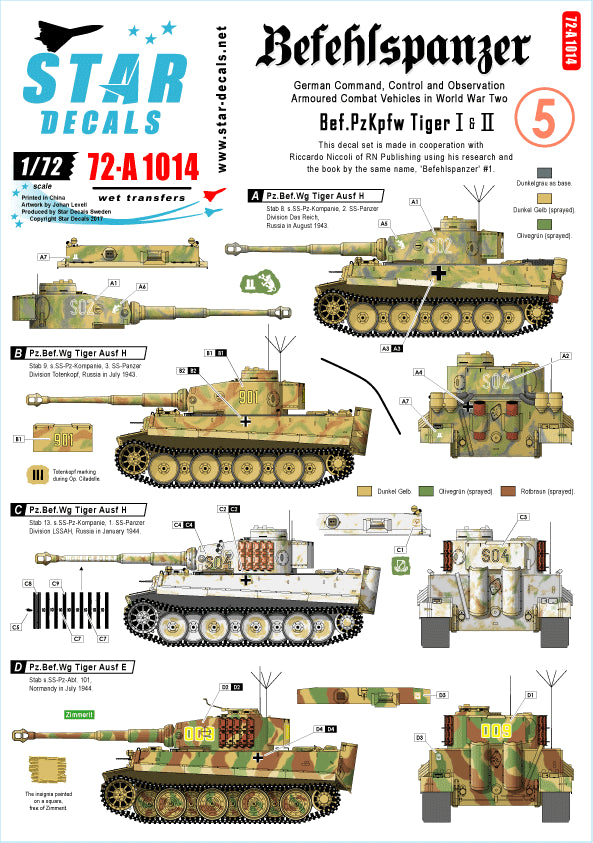 Star Decals 72-A1014 1:72 Pz.Bef.Wagen Pz.Kpfw.VI Tiger I and II