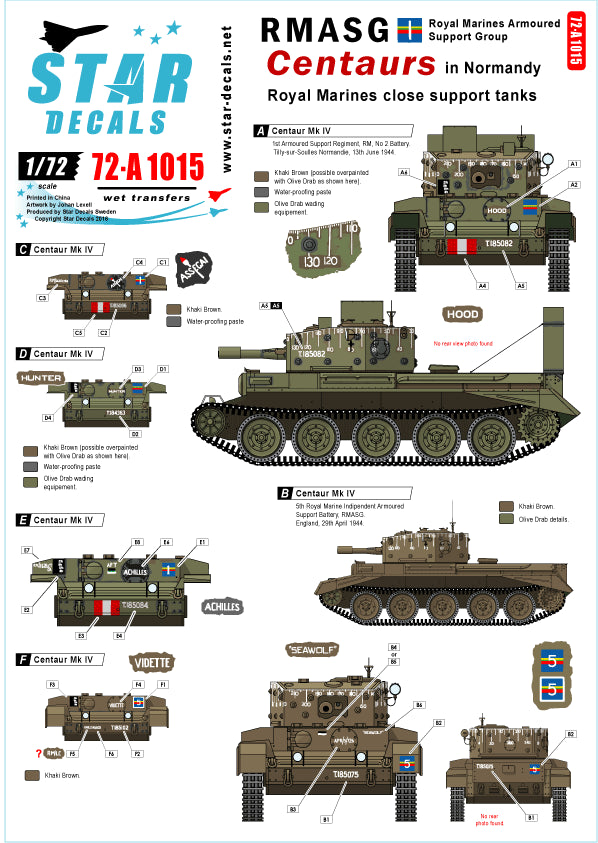 Star Decals 72-A1015 1:72 Royal Marines Close Support tanks